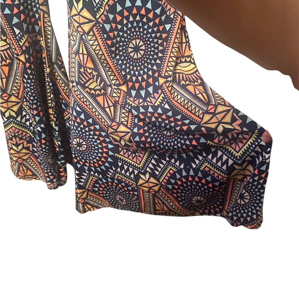 L&B Geometric Flare Pants - Blue, Coral, Tan - Picture 4 of 5